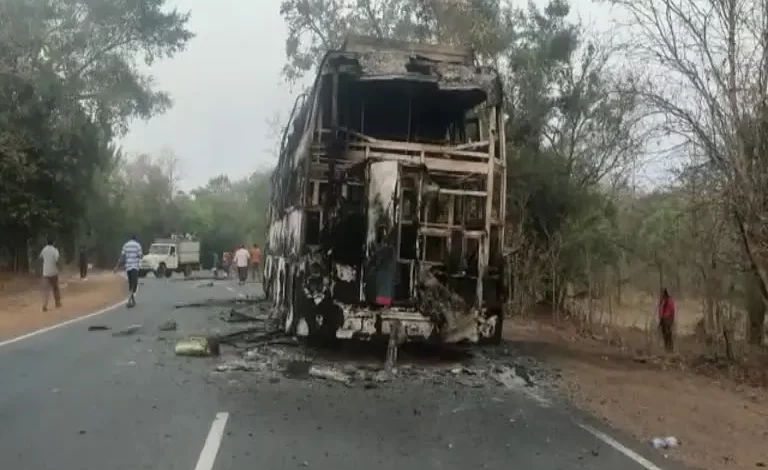 Bus burnt in Sukma